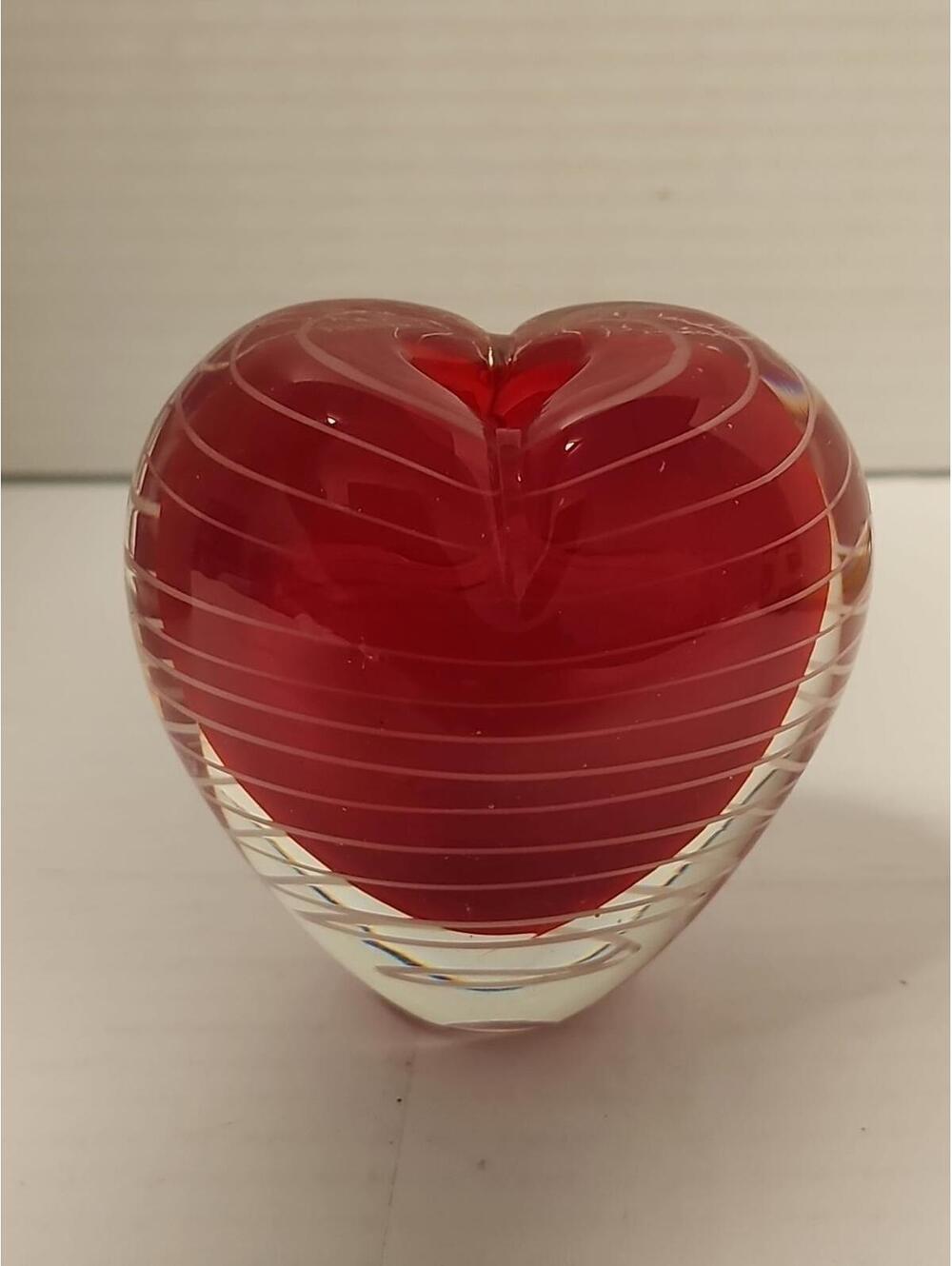 Vintage Murano Style Glass Hand Blown Bud Vase Paperweight Heart White Swirls